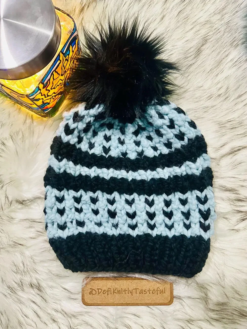 Hand Knit Into Your Heart Beanie: Cozy Winter Hat with Faux Fur Pom